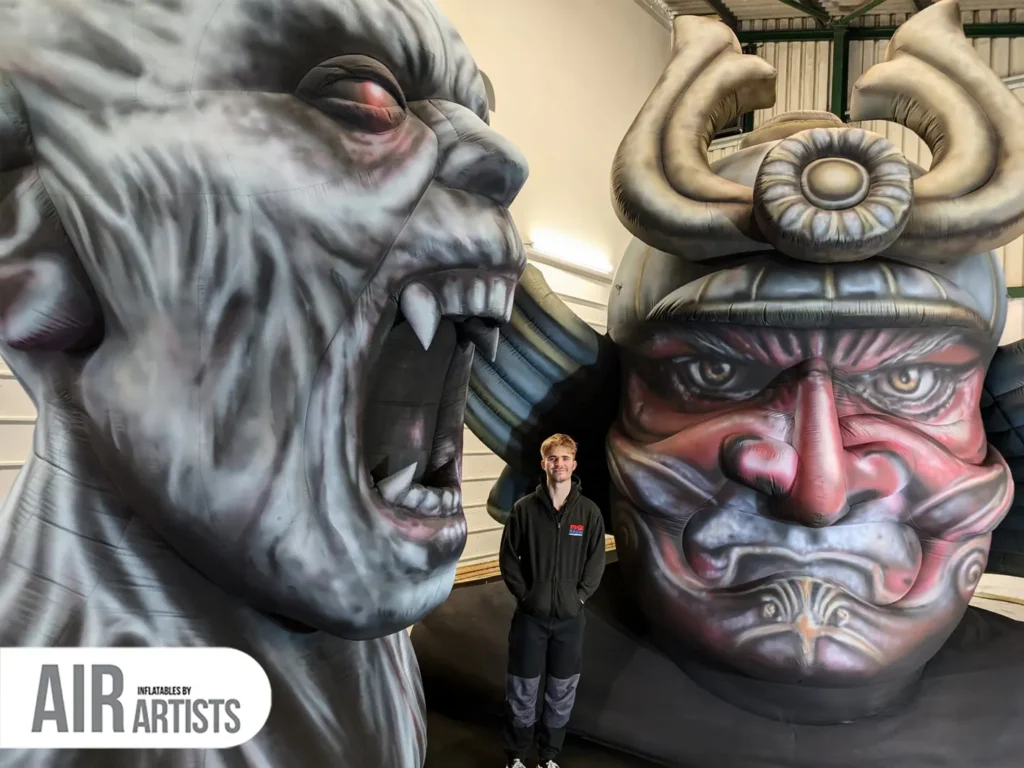 Samurai and Vampire Realistic Inflatable Sculptures Hand-Painted and Created By Air Artists